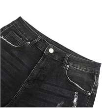 Quần short jeans rách co giãn cạp vừa cho nữ, viền thô, quần short denim thường ngày - màu đen - Xem 7