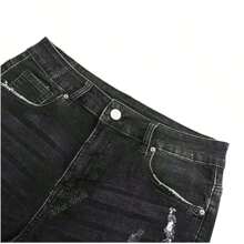 Shorts vaqueros de mujer a media cintura, con efecto rasgado, elásticos, con dobladillo deshilachado y casual