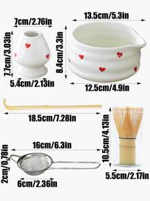 1pc/2pcs/4pcs/5pcs Hand-Painted Heart Matcha Tea Set, Cute Matcha Bowl, Tea Whisk, Tea Spoon, Complete Matcha Tea Utensils Set, Suitable For Matcha Beginners, Gift For Matcha Lovers, Birthday Present Back To School