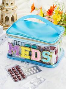 Fashion Transparent PVC Cosmetic Bag, 7 Color Options, MEDS Makeup Bag - With Handle Transparent PVC Travel Medicine Storage Bag, Waterproof Nylon Zipper Toiletry Bag, Medicine Storage Bag, Suitable For Patients And Nurses