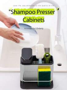 1 Stücke Seifenspender für die Küchenspüle, 3-in-1-Schwammhalter für Küchenspülen, Organizer für die Küchenspüle aus Edelstahl, Tablett mit Abtropfständer für die Tischplatte, Reinigungsbürste für Geschirrspülmittel aus Edelstahl, Aufbewahrungsregal für die Küchenspüle, Aufbewahrungsregal mit Fächern aus Edelstahl, Essstäbchenhalter, multifunktionaler Essstäbchenhalter für Messer, Gabel und Löffel, Utensilienbehälter, Abtropfgestell