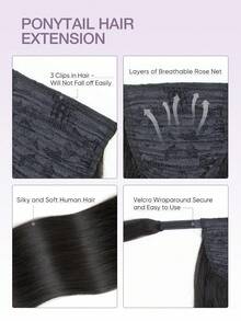 Extensiones de cabello con cola de caballo para clip, peluca de cola de caballo de cabello humano real, conveniente para uso diario, extensiones de cabello con cola de caballo larga y recta de color negro - S1 - Ver 3