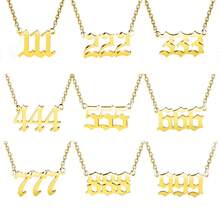 1 款女式天使数字项链数字 000-999 金色不锈钢数字吊坠 - 金色 - 查看 1