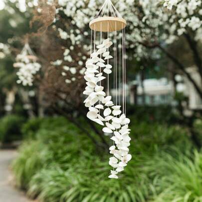 Creative Shell Wind Chime, Handgjord Art Wind Chime, S-formad asymmetrisk hängdekor, Starfish Mirror Shell Wind Chime, Sea Glas Wind Chime, Heminredning, Utomhusprydnad, Lämplig för hemvistelse, innergård, trädgård, sovrum, vardagsrum, korridor och mer, present till kvinnor, semester- och födelsedagspresent