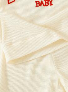 2 piezas Camisa polo bordada con letras y pantalones cortos de gofre para niño pequeño, estilo universitario, primavera/verano, versátil