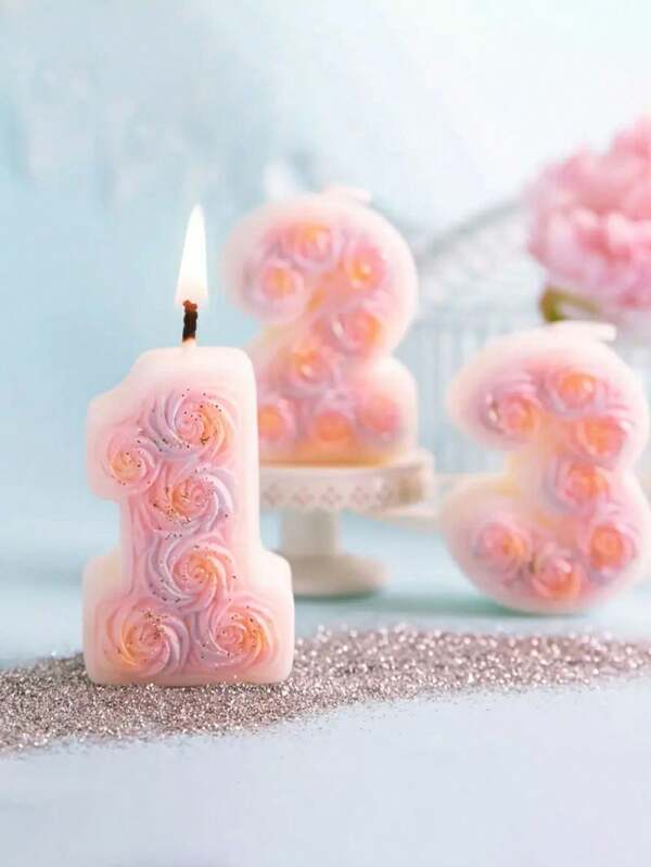 1 Stück Lutscher-förmige Silikon-Form mit Buchstaben, 0-9 Zahlen Rosen-Muster Design, Mehrzweck Kerzen- und Seifenform, geeignet für DIY Harz Kunsthandwerk, Geburtstags- und Muttertagsgeschenke, Handwerks-Dekoration