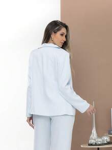 Women's Blazer And Tailored Pants Set - Baby Blue - View 6