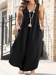 Plus Size Women V-Neck Asymmetrical Hem Jumpsuit