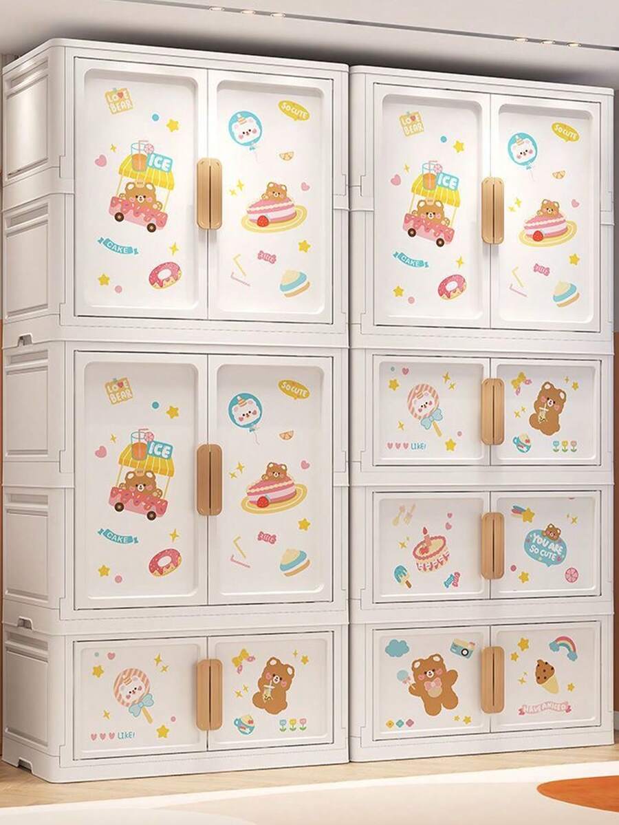 5/4/3/2/1-Layer Foldable Wardrobe Cabinet, Free Installation, Home Bedroom Adult Closet Storage Organizer - Cartoon - View 1