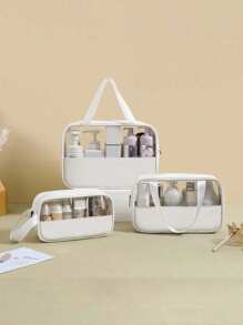 3-1pc Hanging Toiletry Kit Transparent PVC Toiletry Bag For Makeup Tools Waterproof Portable Zipper Make Up Organizer Minimalist For Women For Bathroom Wash Bag Gift For Mom Beach Bag Beach Essentials Beach Towel Organizer Beach Accessories Beach Stuff Holiday Bag Holiday Essentials For Summer For Vacation