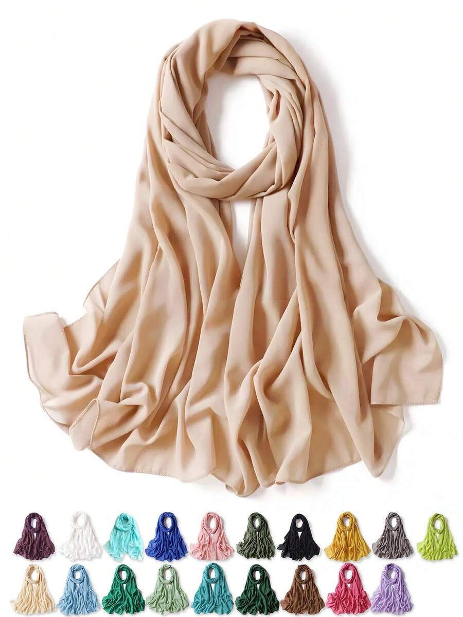 1pc Lightweight Chiffon Solid Color Scarf, Simple & Versatile Women Fashion Accessory Neck Wrap, Sun Protection Shawl For Dress - Multicolor - View 1