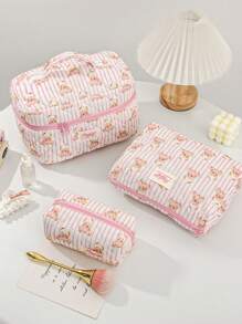 1 Piece Pink Stripe Multi-Purpose Portable Storage Bag Set For Home And Travel Cosmetic Bag Cute Bear Makeup Storage Makeup Organizer Travelling Stuff College Vacation Necessary Makeup Pouch Perfect Underarm Bag Portable Zipper Makeup Bags Mini Pouch Travel Small Makeup Case Accessories Make Up Holder Brush Bag