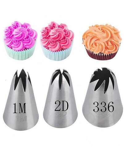 3pcs Stainless Steel 304 Piping Nozzles, Sakura Rose Cookie Decorating Tips 3-Piece Set, Cake Baking Tools
