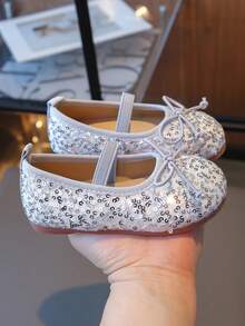 Girls' Sequins Leather Shoes, New 2025 Spring & Autumn Crystal Soft Bottom Princess Kids Baby Rhinestone Flats - Silver - View 4