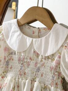 Summer Ditsy Floral Young Girls Dress With Ruffle Short Sleeve, Princess Style - Pink - View 4