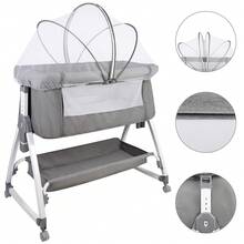 Cama lateral, cuna para bebé 80*40*100-116cm, cuna 2 en 1, cuna para bebé, cuna para bebé, cuna para recién nacidos, cama mecedora para casa y para llevar con ruedas, ajustable a 6 alturas