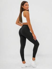 Casual Versatile Solid Color High Waist Leggings - Black - View 2