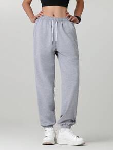 1pc Women's Solid Color Pocket Casual Pants, Versatile For Daily Wear, Hiking, Travel, Trekking, Running, Cycling, Jogging Spring Sports - Light Grey - View 5