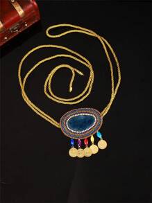 Cinto ajustável com corrente de corda estilo marroquino, borlas e strass, decoração de pérolas, adequado para várias ocasiões