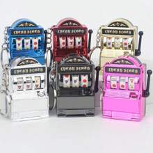 1 pieza Llavero con máquina de tragamonedas de moda, accesorio de plástico creativo para teléfono, accesorio único para bolso, adecuado para jugadores, juguete antiestrés, máquina de juego de azar en miniatura