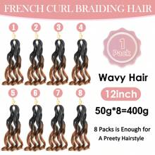 1 Pack French Curl Braiding Hair 12 Inch Pre Stretched Bouncy Curly Hair Easy Braid Crochet Hair Wavy Texture Synthetic Hair Extensions For 50g/Pack