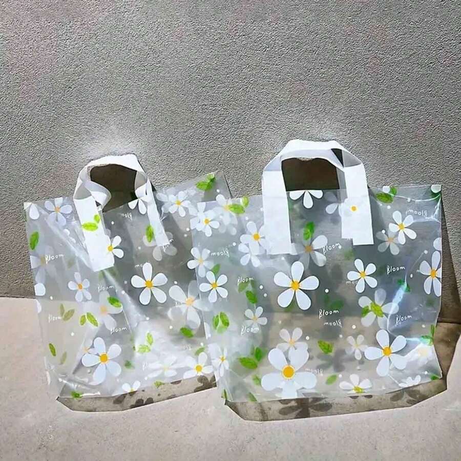 5/10pcs Transparent Hand Bags, Spring Daisy Gift Bags, Bride Souvenir Packaging Bags, Home Storage And Packing Hand Bags. Suitable For New Year, Graduation Season Gifts, Mother's Day Gift Packaging Bags - As Shown - View 1