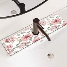 1pc Floral Sink Faucet Absorbent Mat, Drainage Pad, Kitchen, Bathroom Sink, Countertop, Drain Pad, Diatomaceous Mud Washbasin, Cuttable, Quick Drying Pad - Multicolor - View 10