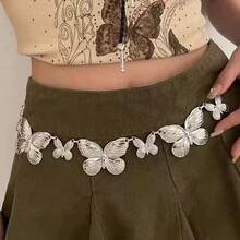 1件复古银链蝴蝶波西米亚风腰带，夸张设计，适合搭配裙子、比基尼，夏季、秋季、万圣节等场合。