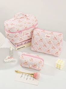 1 Piece Pink Stripe Multi-Purpose Portable Storage Bag Set For Home And Travel Cosmetic Bag Cute Bear Makeup Storage Makeup Organizer Travelling Stuff College Vacation Necessary Makeup Pouch Perfect Underarm Bag Portable Zipper Makeup Bags Mini Pouch Travel Small Makeup Case Accessories Make Up Holder Brush Bag