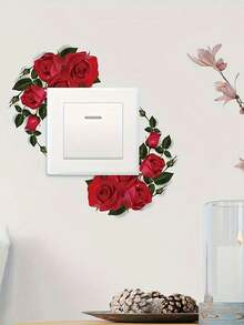 1 件/3 件/5 件浪漫情人节玫瑰花朵墙壁开关贴纸 - 可移除乙烯基贴花，带有粉红玫瑰和绿叶，自粘，易于粘贴在电灯开关上，情侣家居装饰家居浴室装饰浴室地毯地毯秋季装饰浴室配件 - 彩色 - 查看 4