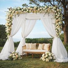 1 pieza Arco de boda blanco de tela, tamaño 75cm/160cm X 600cm/800cm, cortina de tul transparente como telón de fondo, adecuado para ceremonia de boda, fiesta, decoración de techo - Blanco - Ver 7