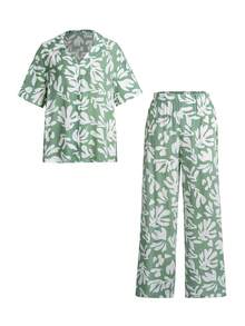 Vaiaye Women Summer Hawaii Boho Tropical Beach Vacation Style Outfits,Super-Loose Casual Petal Blouse With Baggy Pants