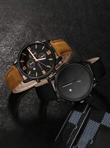 4/2pcs Luxury High-End Men's Quartz Watch, Zinc Alloy Strap And Leather Strap, Perfect Gift For School, Graduation Ceremony Or Any Occasion, Perfect For Brothers To Wear, Ideal Gift For Men - Suitable For Various Occasions To Wear