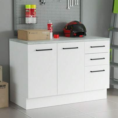  Gabinete bajo almacenamiento garaje Madesa con encimera color blanco mueble organizador herramientas hogar garaje resistente múltiples compartimentos espacio eficiente estilo moderno