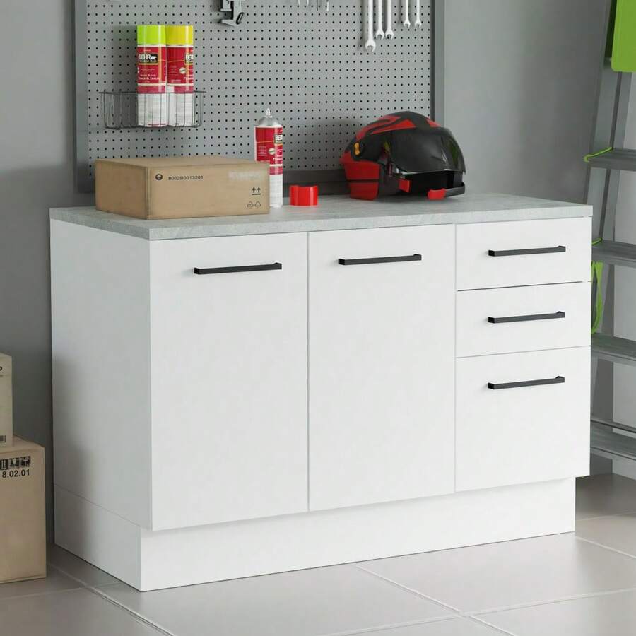 Madesa Under Garage Storage Cabinet With White Countertop - White - View 1