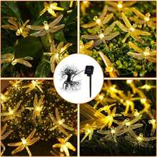 1pack 5M/16.4Ft 20LED Solar Powered Dragonfly Light Waterproof Hanging Decorative Lamp With 8 Lighting Mode For Indoor Outdoor Garden Wedding Party Birthday Patio Fence Tree Decoration