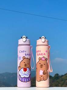 1pc Cartoon Animal Design Water Bottle For Boys & Girls, 800ml Capacity Leak-Proof Spill-Proof Portable Straw Cup With Rope, Suitable For Kindergarten, Preschool, Capybara, Great Gift For Children's Day, Graduation, Outdoor Activities, Students