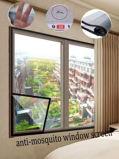 1片装自粘式可重复使用窗户防蚊纱窗，防蚊门窗纱网，薄网布，夏季可水洗