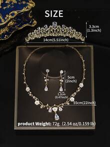 4 件套奢华水晶服饰珠宝套装花卉水钻颈链项链耳环头饰婚礼珠宝套装情人节礼物