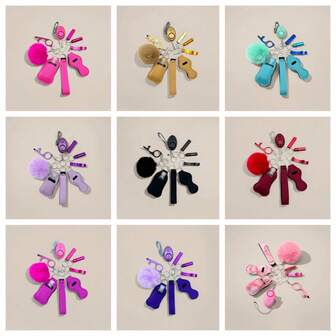 9-Piece Women Self-Defense Keychain Set, Includes Alarm, Window Breaker, Bottle Opener, Whistle, Soap Dispenser, Lipstick Case, Bracelet, Pill Box, Outdoor Keychain, Holiday Gift Car Accessories Bag Charm Cute Goth Y2k Bag Accessories Lanyards With Id Holder Car Accessories Bag Charms Christmas