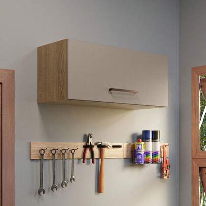  Gabinete superior almacenamiento garaje Madesa 80cm color marrón y crema organizador multiusos estantería compacta muebles hogar oficina cocina diseño contemporáneo versátil fácil armado