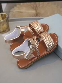 Summer Children Woven Strap Sandals, Casual & Fashionable, Unisex Flat Beach Shoes, Suitable For Everyday Wear, Vacation & Travel