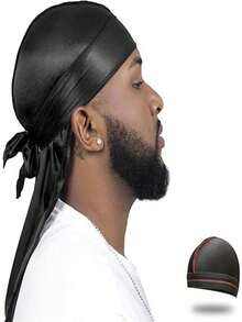 Durag Waves Bandana Black Satin Afro Hat - 1 BỘ - Xem 2