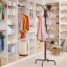 Jkm Simple Houseware Standing Coat And Hat Hanger Organizer Rack, 12 Hooks, Bronze - 棕色 - 查看 5