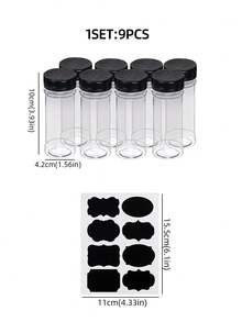 Set de 2/9 piezas - Botellas de plástico transparente para condimentos y papel de etiquetas adhesivas, incluye bote para comino en polvo, salero, pimentero, bote para condimentos - Botellas para empacar para hogar, cocina, útiles escolares - - - Ver 8