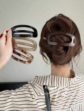 Set de 4 pasadores de cabello ovalados minimalistas de acrílico, pinzas cuadradas huecas con giro, pasadores de cabello grandes retro para mujeres, adecuados para la vida diaria y otras ocasiones como el regreso a la escuela