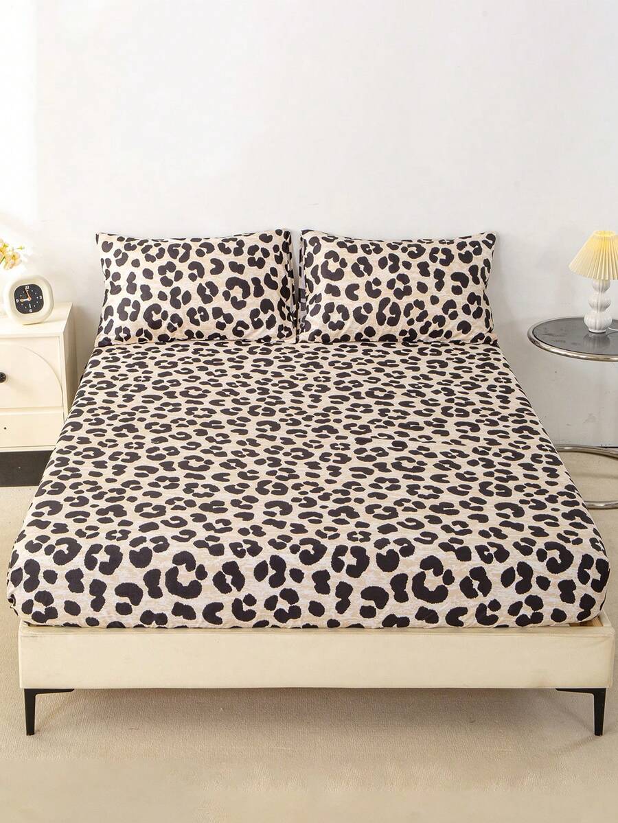 1pc Leopard Print Fitted Sheet, Bedding, Fitted Sheet, Mattress Cover, Soft & Comfortable Bedroom Mattress Protector, Fitted Sheet Only, Machine Washable