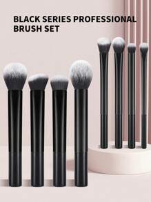8-Piece Black Portable Makeup Brush Set, Made Of High-Strength Plastic Handles, Lightweight , Premium Synthetic Bristles, Soft And Smooth, Suitable For Makeup Enthusiasts