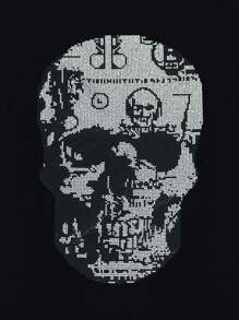 Men Rhinestone Skull Print Short Sleeve Round Neck T-Shirt