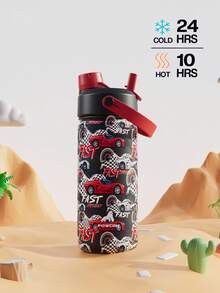 18oz Insulated Water Bottle With 2-In-1 Straw Lid, 24 Hours Cold Retention, Leak-Proof, Stainless Steel Double Wall, Suitable For Sports, Fitness, Travel And School - Black and Red - View 4